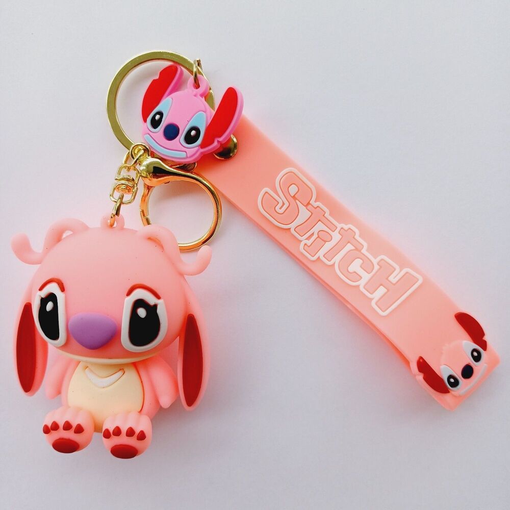 Pink SAD ANGEL STITCH Ears Down KeyChain Backpack STRAP Charm Silicone Rubber 3D